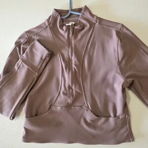 90 Degree By Reflex Ribbed Cropped Half Zip‎ Pullover Athletic Top Mauve